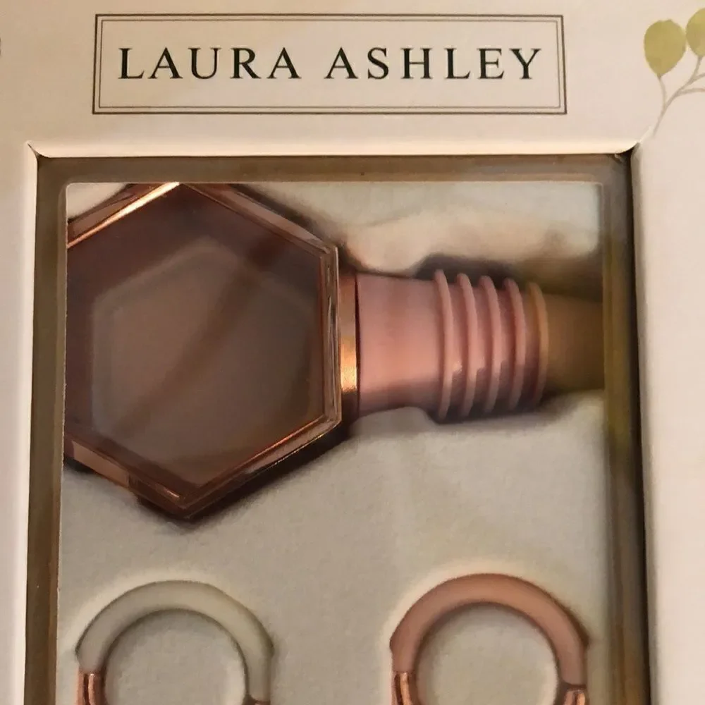 NEW Laura Ashley Seven piece rose gold wine accessory set.